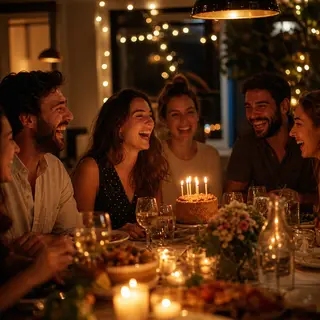 Friends laughing at a dinner table