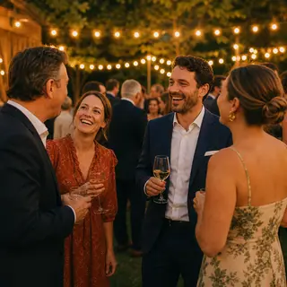 Evening celebration with string lights